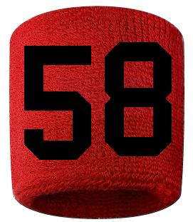 Number 58 Custom Red w/ Black #'s Sweatband Wristband Embroidered Stitched