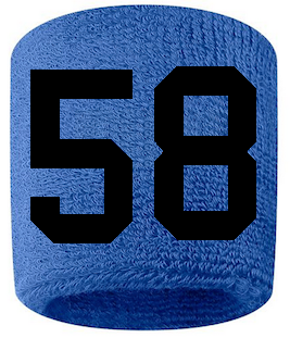 Number 58 Custom Royal Blue w/ Black #'s Sweatband Wristband Embroidered Stitched