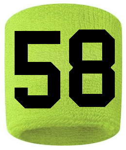 Number 58 Custom Volt Neon Lime Green w/ Black #'s Sweatband Wristband Embroidered Stitched
