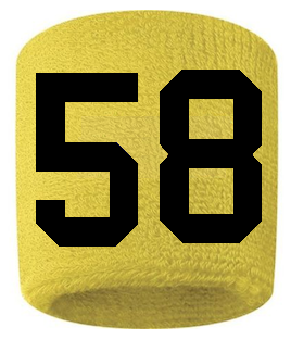 Number 58 Custom Yellow w/ Black #'s Sweatband Wristband Embroidered Stitched