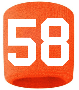 Number 58 Custom Orange w/ White #'s Sweatband Wristband Embroidered Stitched - SportsJewelryProShop
