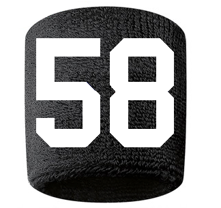 Number 58 Custom Black w/ White #'s Sweatband Wristband Embroidered Stitched