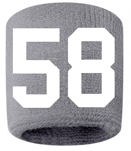 Number 58 Custom Gray w/ White #'s Sweatband Wristband Embroidered Stitched