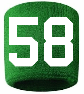 Number 58 Custom Green w/ White #'s Sweatband Wristband Embroidered Stitched