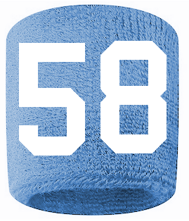 Number 58 Custom Light Blue w/ White #'s Sweatband Wristband Embroidered Stitched