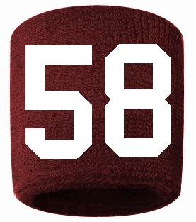 Number 58 Custom Maroon w/ White #'s Sweatband Wristband Embroidered Stitched