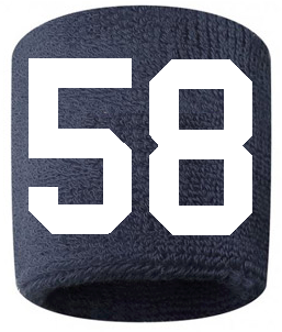 Number 58 Custom Navy Blue w/ White #'s Sweatband Wristband Embroidered Stitched