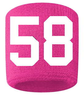 Number 58 Custom Hot Pink w/ White #'s Sweatband Wristband Embroidered Stitched