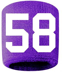 Number 58 Custom Purple w/ White #'s Sweatband Wristband Embroidered Stitched