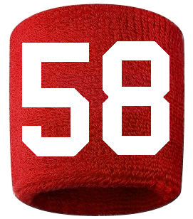 Number 58 Custom Red w/ White #'s Sweatband Wristband Embroidered Stitched