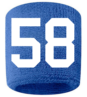 Number 58 Custom Royal Blue w/ White #'s Sweatband Wristband Embroidered Stitched - SportsJewelryProShop