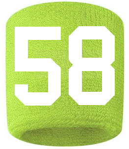 Number 58 Custom Volt Neon Lime Green w/ White #'s Sweatband Wristband Embroidered Stitched