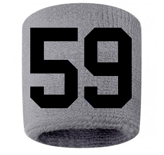 Number 59 Custom Gray w/ Black #'s Sweatband Wristband Embroidered Stitched - SportsJewelryProShop