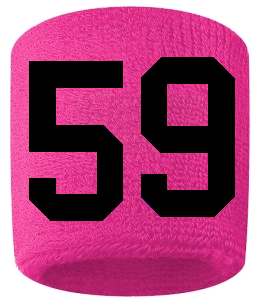 Number 59 Custom Hot Pink w/ Black #'s Sweatband Wristband Embroidered Stitched