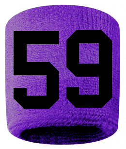 Number 59 Custom Purple w/ Black #'s Sweatband Wristband Embroidered Stitched