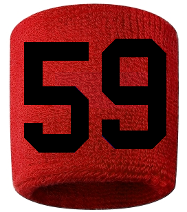 Number 59 Custom Red w/ Black #'s Sweatband Wristband Embroidered Stitched
