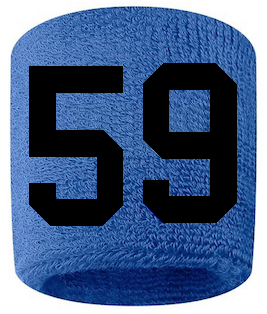 Number 59 Custom Royal Blue w/ Black #'s Sweatband Wristband Embroidered Stitched
