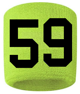 Number 59 Custom Volt Neon Lime Green w/ Black #'s Sweatband Wristband Embroidered Stitched