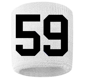 Number 59 Custom White w/ Black #'s Sweatband Wristband Embroidered Stitched