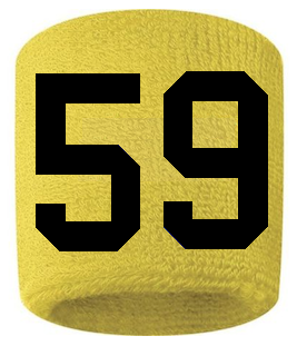 Number 59 Custom Yellow w/ Black #'s Sweatband Wristband Embroidered Stitched