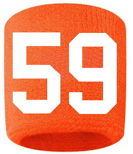 Number 59 Custom Orange w/ White #'s Sweatband Wristband Embroidered Stitched