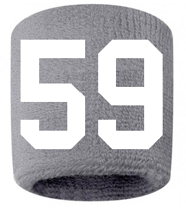 Number 59 Custom Gray w/ White #'s Sweatband Wristband Embroidered Stitched