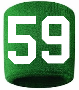 Number 59 Custom Green w/ White #'s Sweatband Wristband Embroidered Stitched