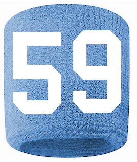 Number 59 Custom Light Blue w/ White #'s Sweatband Wristband Embroidered Stitched