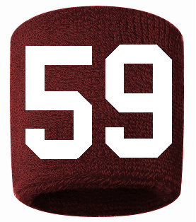 Number 59 Custom Maroon w/ White #'s Sweatband Wristband Embroidered Stitched