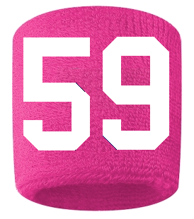 Number 59 Custom Hot Pink w/ White #'s Sweatband Wristband Embroidered Stitched