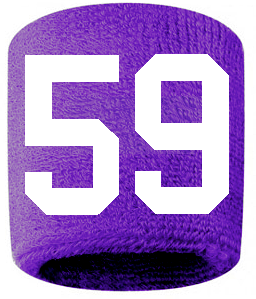 Number 59 Custom Purple w/ White #'s Sweatband Wristband Embroidered Stitched