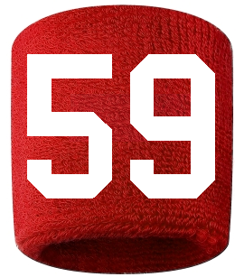 Number 59 Custom Red w/ White #'s Sweatband Wristband Embroidered Stitched