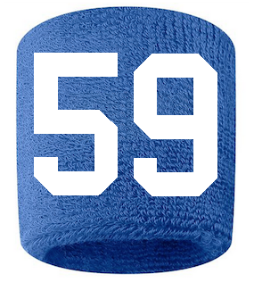 Number 59 Custom Royal Blue w/ White #'s Sweatband Wristband Embroidered Stitched