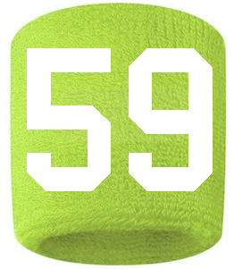 Number 59 Custom Volt Neon Lime Green w/ White #'s Sweatband Wristband Embroidered Stitched