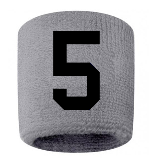 Number 5 Custom Gray w/ Black #'s Sweatband Wristband Embroidered Stitched