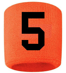 Number 5 Custom Orange w/ Black #'s Sweatband Wristband Embroidered Stitched