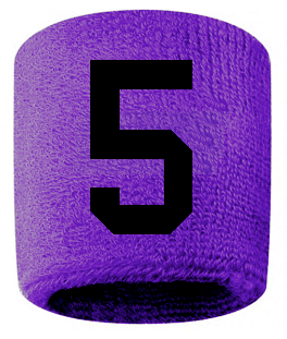 Number 5 Custom Purple w/ Black #'s Sweatband Wristband Embroidered Stitched