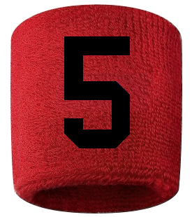 Number 5 Custom Red w/ Black #'s Sweatband Wristband Embroidered Stitched