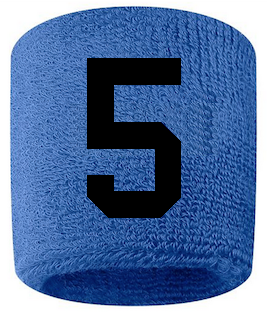 Number 5 Custom Royal Blue w/ Black #'s Sweatband Wristband Embroidered Stitched