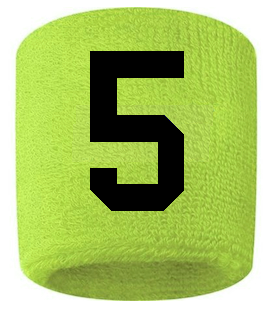 Number 5 Custom Volt Neon Lime Green w/ Black #'s Sweatband Wristband Embroidered Stitched