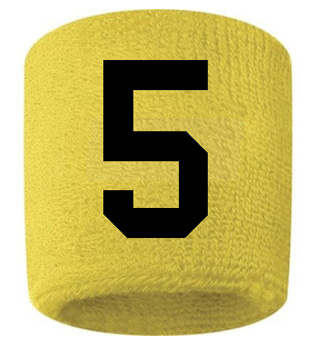 Number 5 Custom Yellow w/ Black #'s Sweatband Wristband Embroidered Stitched