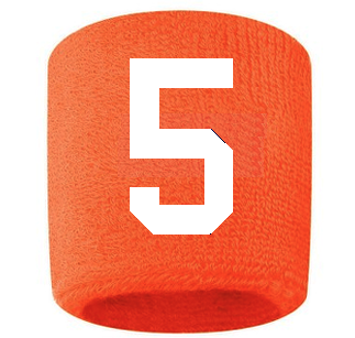 Number 5 Custom Orange w/ White #'s Sweatband Wristband Embroidered Stitched