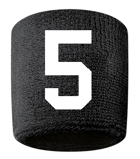 Number 5 Custom Black w/ White #'s Sweatband Wristband Embroidered Stitched - SportsJewelryProShop
