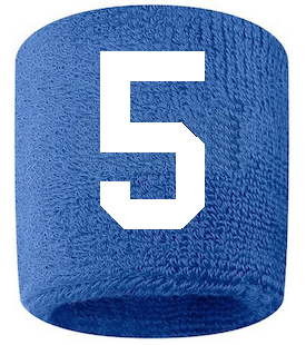 Number 5 Custom Royal Blue w/ White #'s Sweatband Wristband Embroidered Stitched