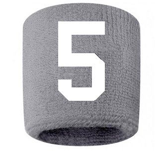 Number 5 Custom Gray w/ White #'s Sweatband Wristband Embroidered Stitched
