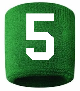 Number 5 Custom Green w/ White #'s Sweatband Wristband Embroidered Stitched - SportsJewelryProShop