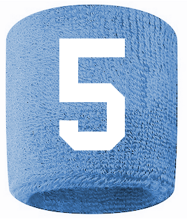 Number 5 Custom Light Blue w/ White #'s Sweatband Wristband Embroidered Stitched