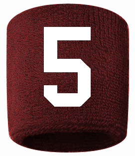 Number 5 Custom Maroon w/ White #'s Sweatband Wristband Embroidered Stitched