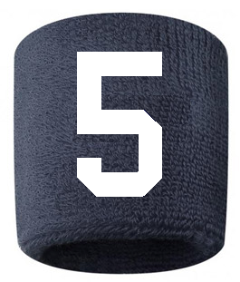 Number 5 Custom Navy Blue w/ White #'s Sweatband Wristband Embroidered Stitched