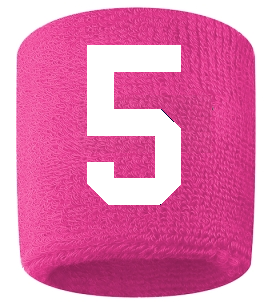 Number 5 Custom Hot Pink w/ White #'s Sweatband Wristband Embroidered Stitched